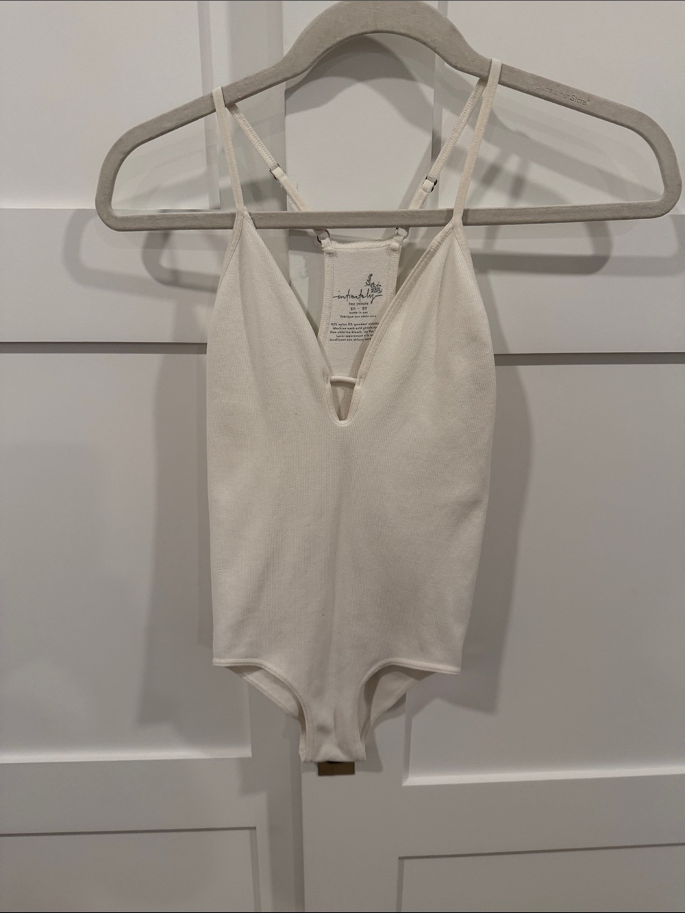 Free People Cream V-Neck Ribbed Bodysuit